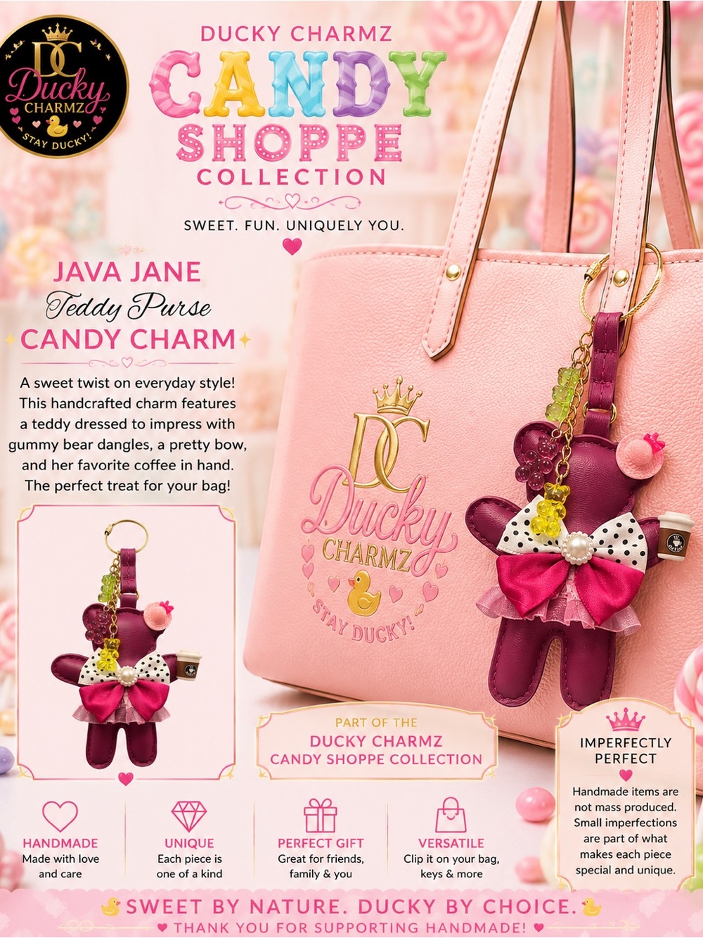 Java Jane Teddy Purse Candy Charm Keychain | Candy Shoppe Collection
